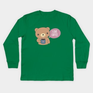 Cute Coffee Drinking Bear T-Shirt Kids Long Sleeve T-Shirt